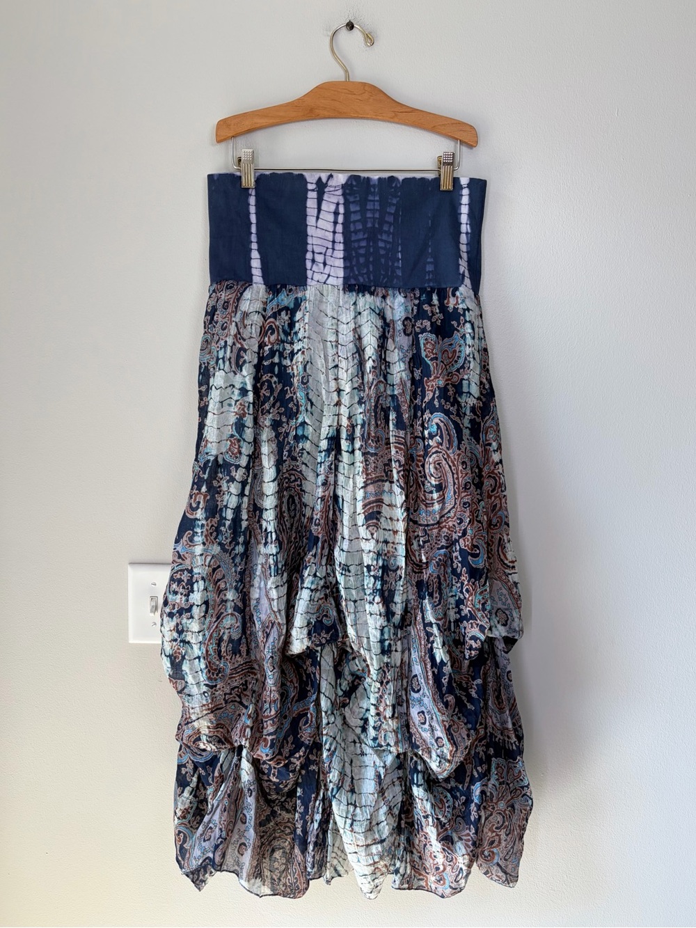 Solitaire Eclectic Boho Tie Dye Gathered Midi Skirt Whimsy Fairy Festival